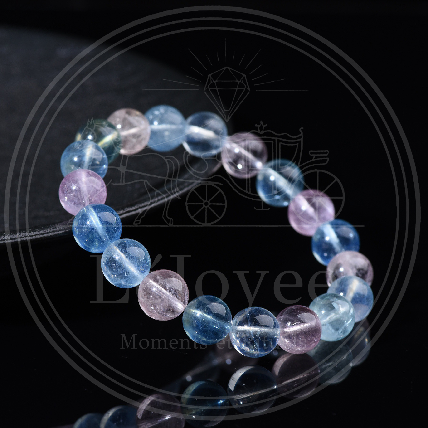 Handmade High-Quality Natural Morganite bracelet "Morganite Reverie" featuring semi-translucent, jelly-textured round beads in vibrant pastel candy colors.