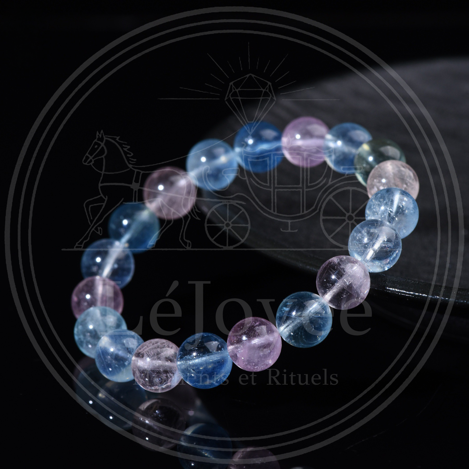 Close-up of 5A Grade Morganite crystal beads, showcasing their icy translucency and smooth, gem-quality polish against a dark background.