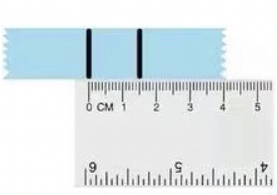 An instructional image demonstrating how to safely measure your nail for press-on nails. The last step shows placing tape on flat surface and measure in millimetres.
