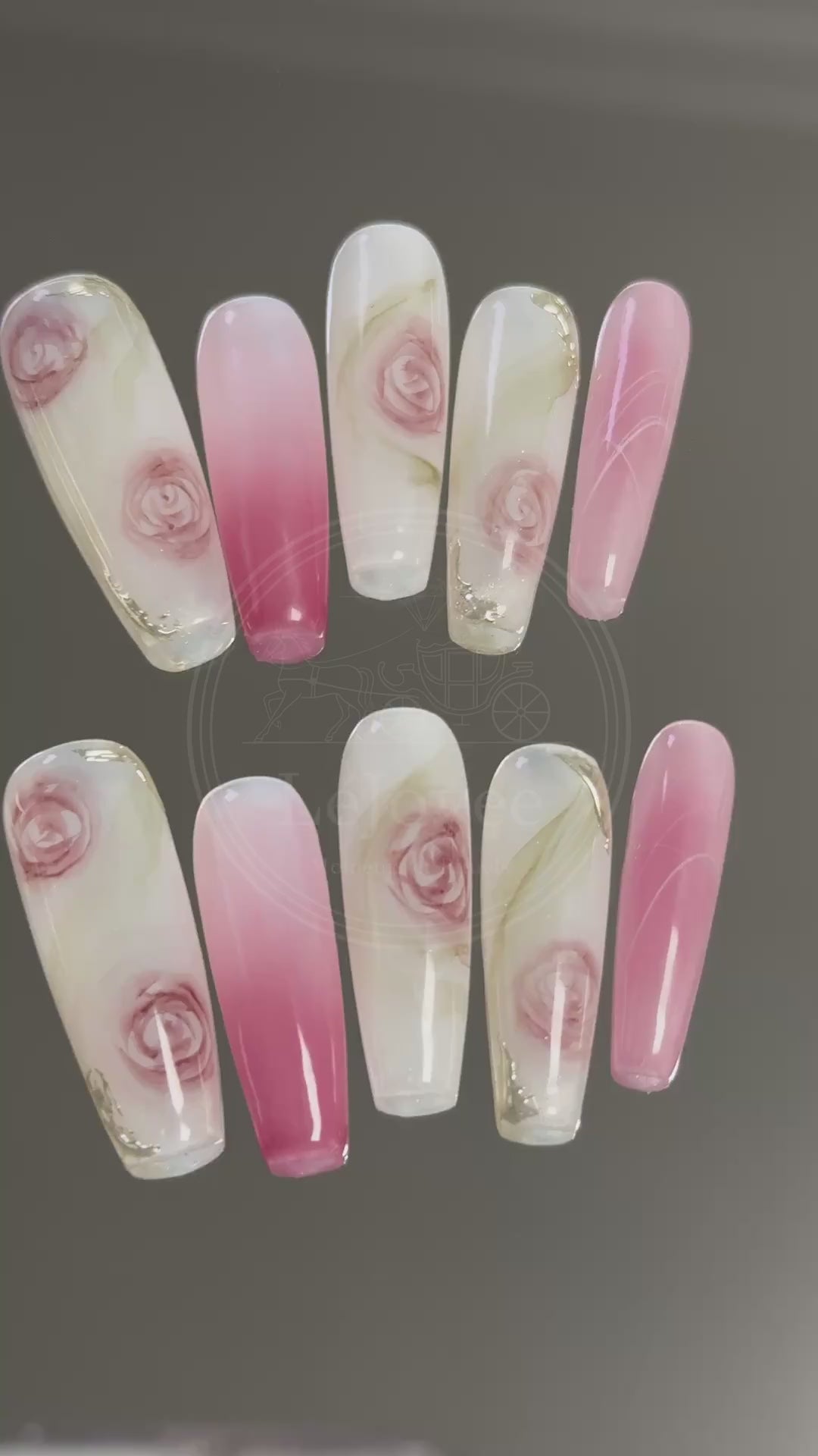 Video zooming in to show the brushstroke details of the hand-painted roses, demonstrating the high-quality craftsmanship of the Roseate Sonnet set.